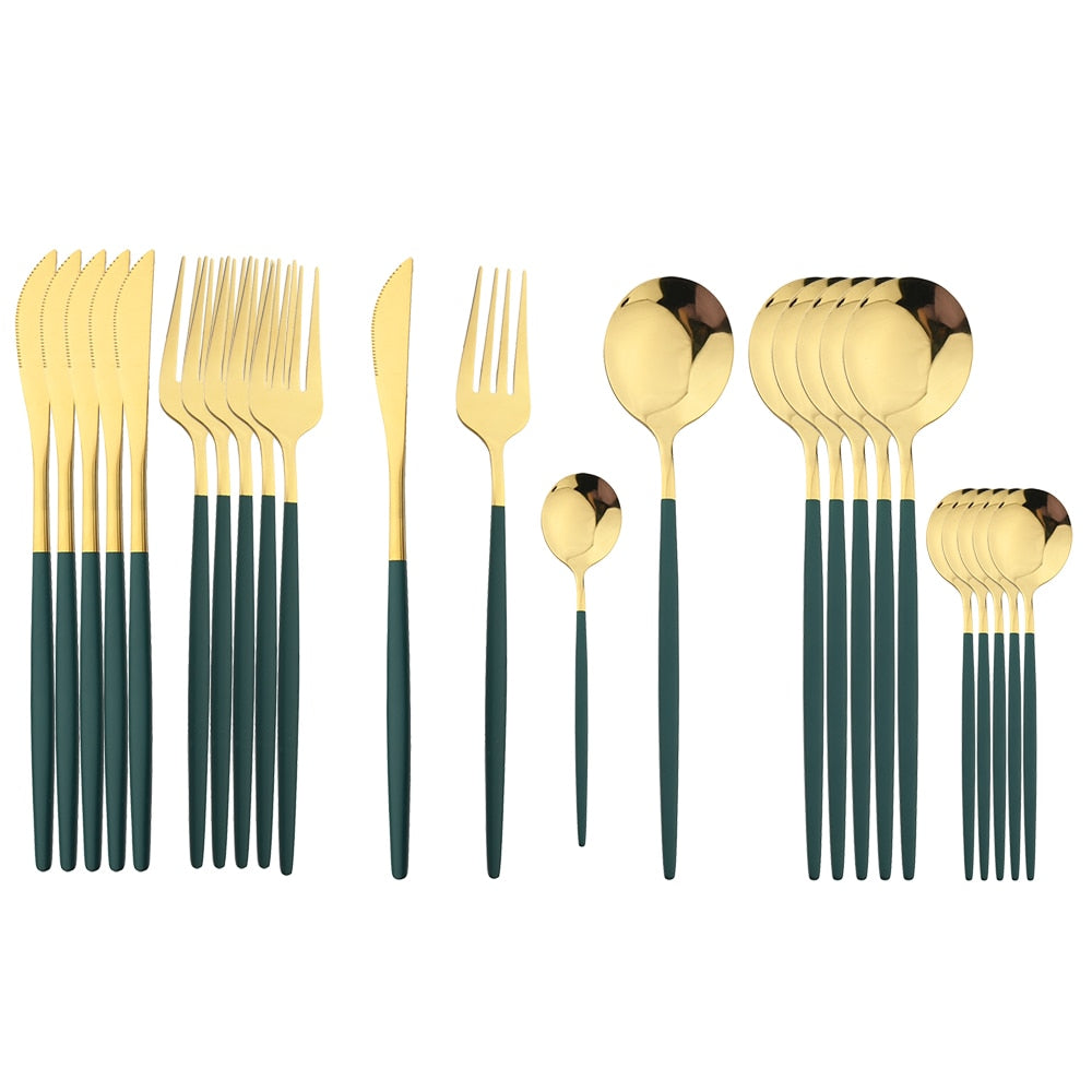 Gold & Black Plastic Cutlery Set for 8